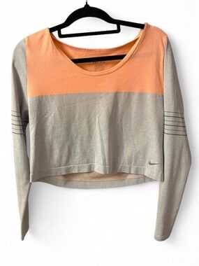 Nike Peach and Light Gray Long-Sleeve Crop Top